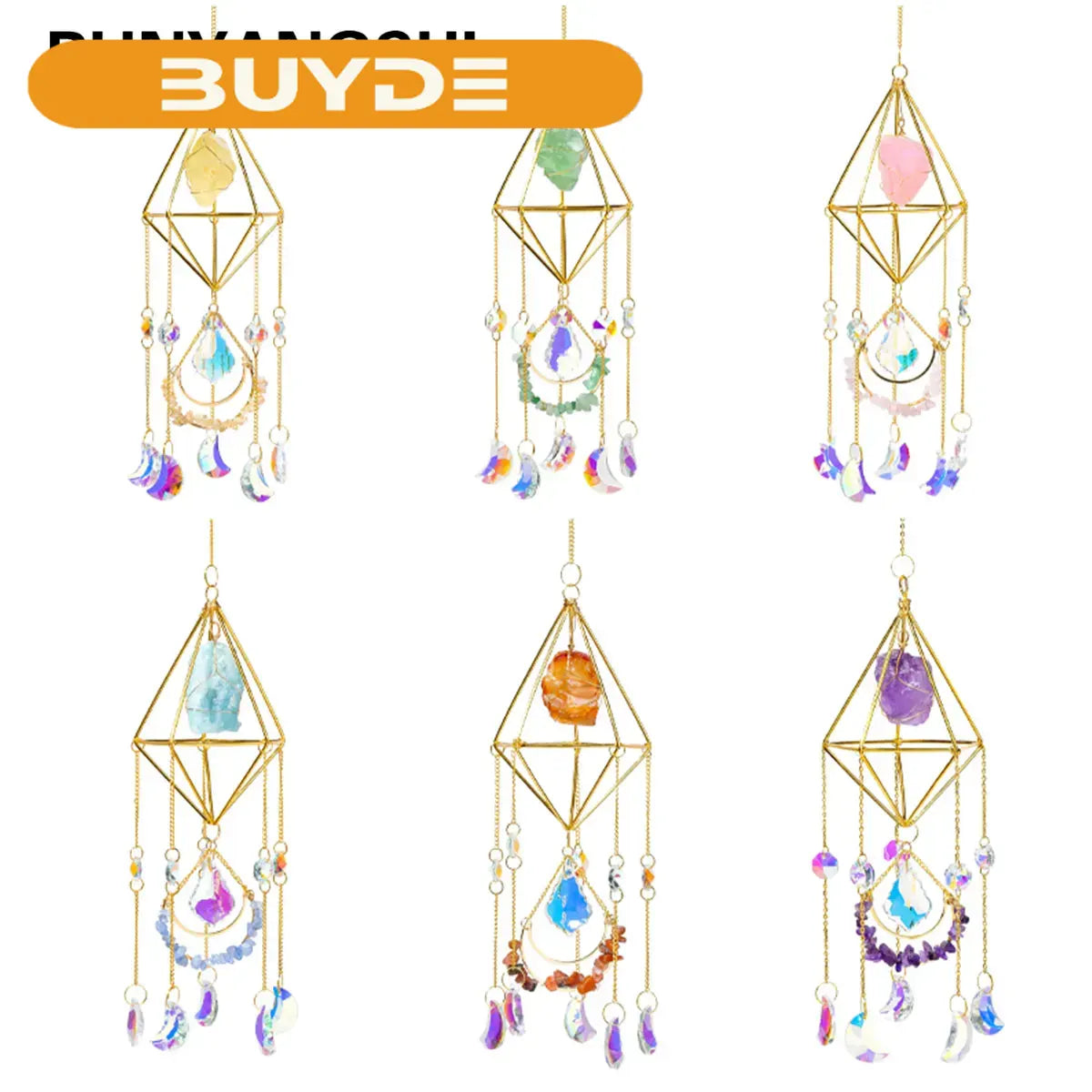 1PC Natural Stones Raw Crystals Sun Catcher Wind Chime Pendant Hanging Sun Rainbow Light Catcher Chain Window Home Decor