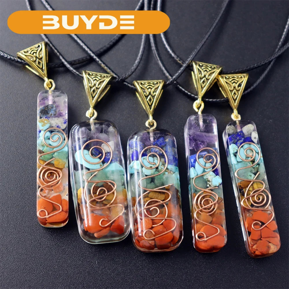 2 Types Orgone Energy Seven Chakras Ogan Pendant Crystal Semi Precious Stone Yoga NecklaceSeven Chakras Augen Pendant