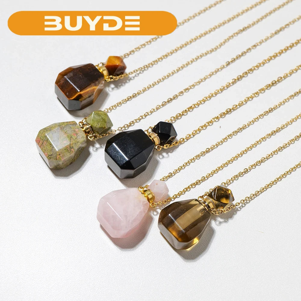 Natural Stones Rose Quartz Crystal Essential Oil Bottle Animal Pet Ashes Collection Anniversary Pendant Jewelry