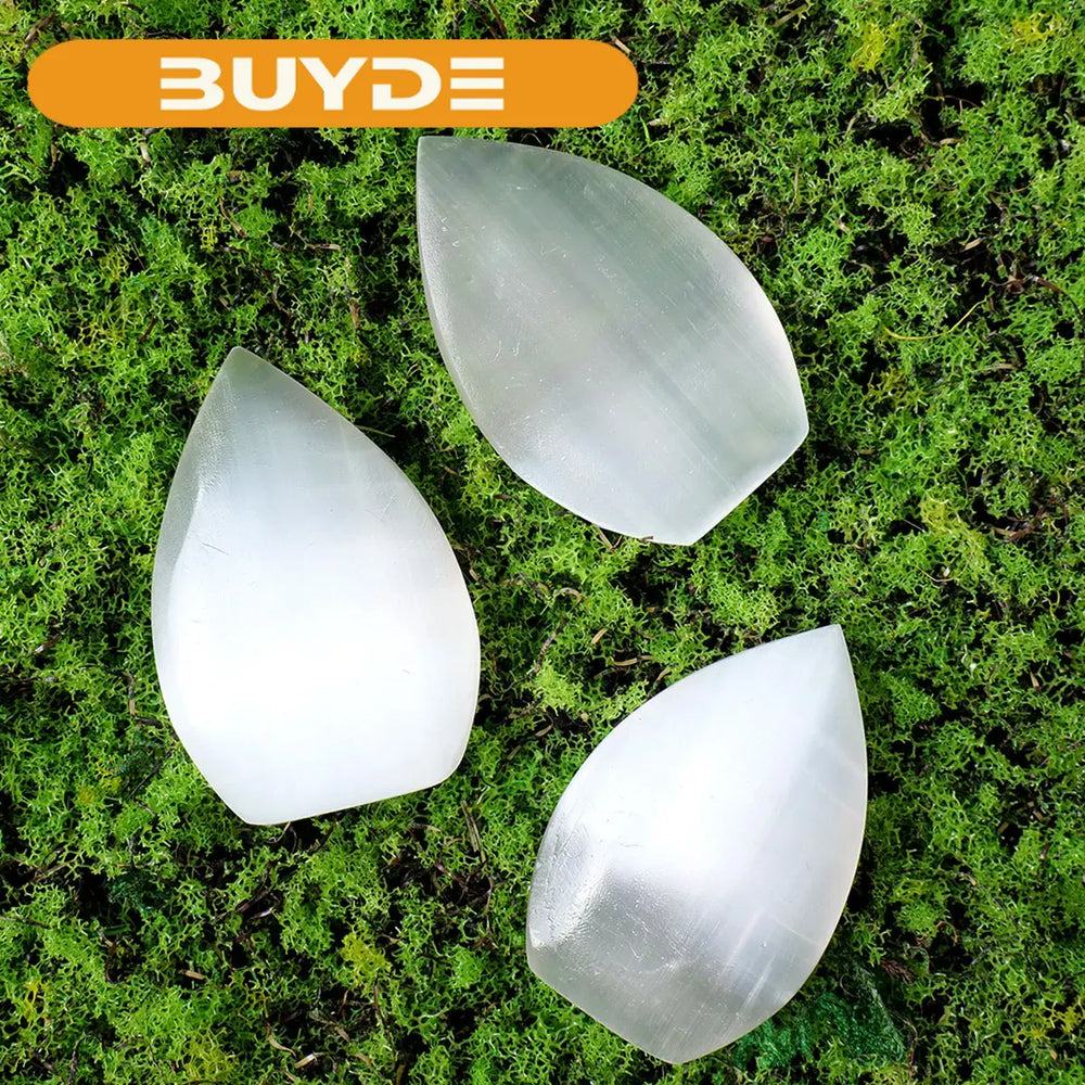 1pc Natural Stone Sculpture White Selenite Flame Shape Crafts Crystal Carving Energy Gem Home Ornament