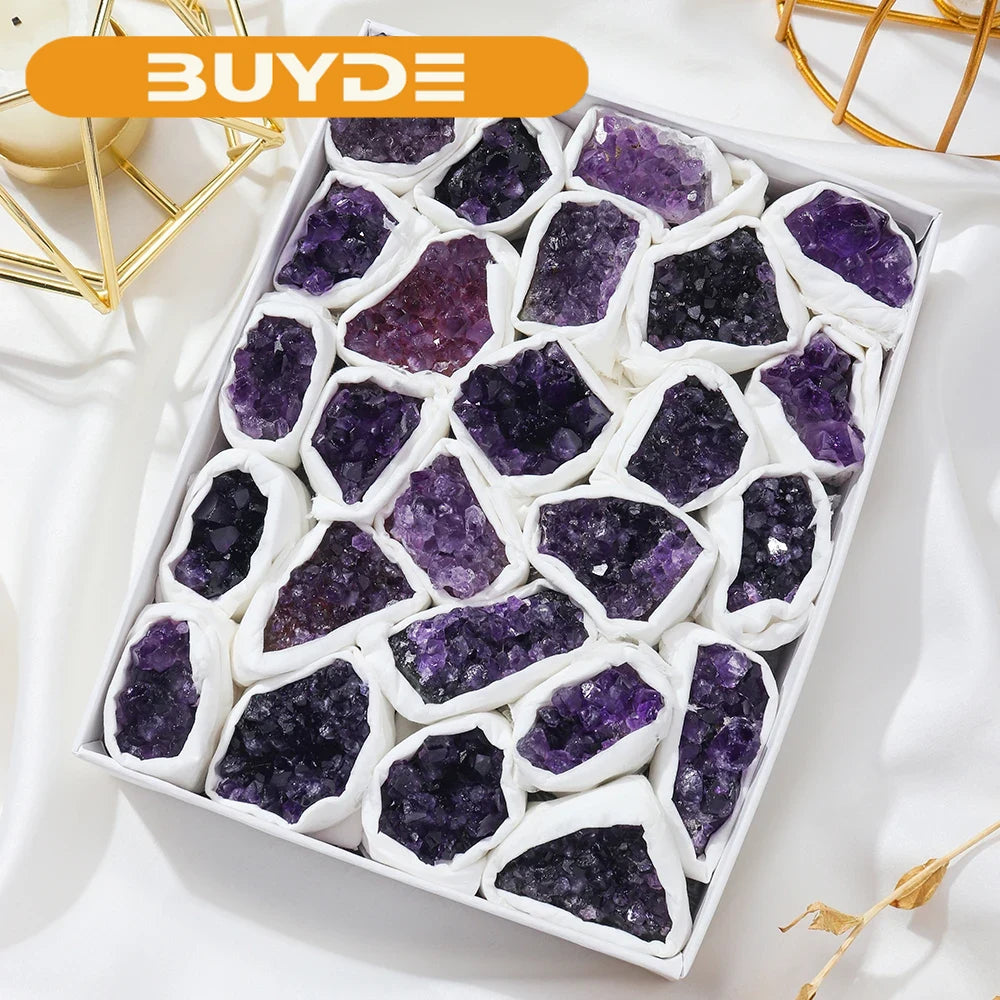 Natural Amethyst Cluster Mineral Specimen Deep Violet stone Healing Stone Home Decoration Crafts Decoration Gifts box