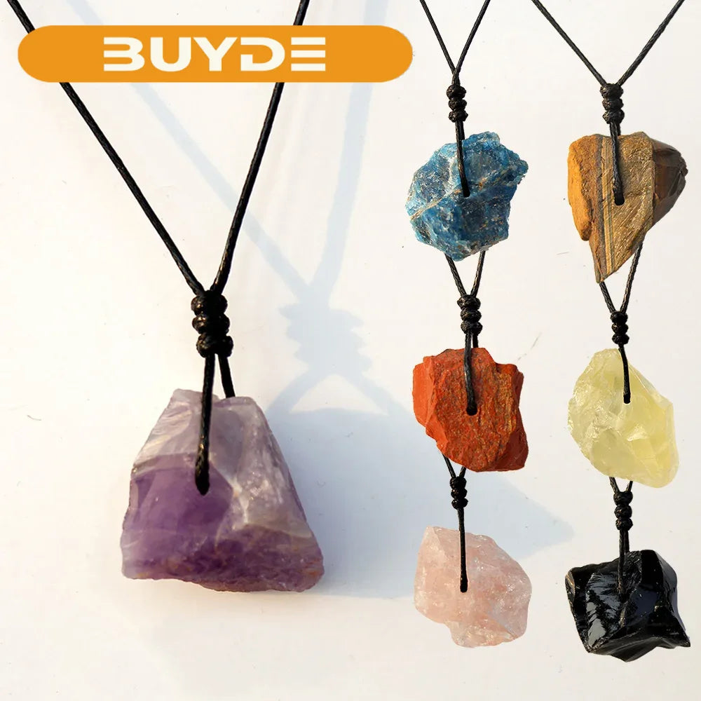 Buyde Natural Amethyst Raw Stone Pendant Unpolished quartz Eenergy Necklace Eliminate Bad Luck Gift