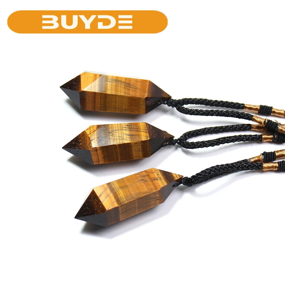 Buyde 1pc wholesale Natural tiger eye Stone Crystal quartz Hexagonal Column Shape Pendant Necklace for Jewelry making