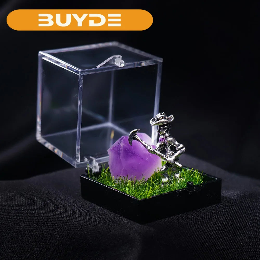 Natural Amethyst Cluster Malachite Miner Modeling Micro Landscape Decoration Crystal Raw Stone Mine Standard Home Decoration