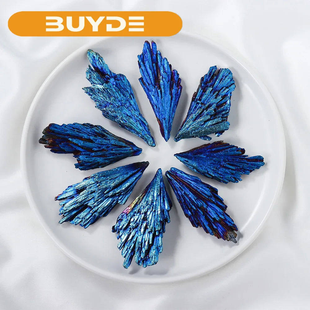 1PC Natural Crystal Stone black tourmaline blue Feather shaped ore marker Titanium Aura Quartz Crystal Tail Decor