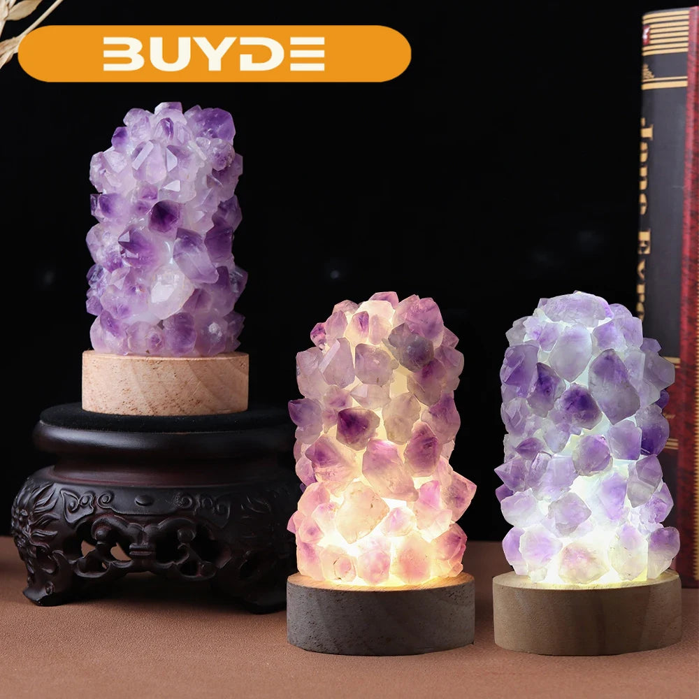 1pc Crystal Wishing Lamp Natural Amethyst Tooth Flower Dim Light USB Interface With Switch Crystal Decoration