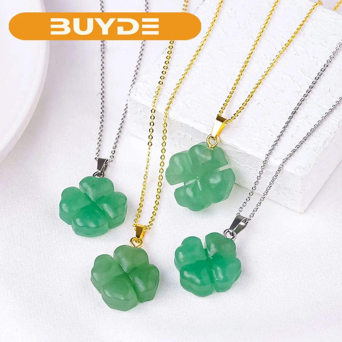 1PC Natural Crystal Stone Aventurine Quartz Four Leaf Clover Pendant Gemstone Crystal Necklace For Men's Gifts