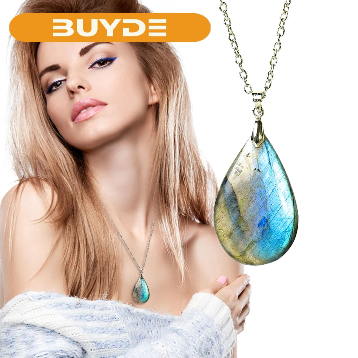 1PC Natural Crystal Blue Labradorite Pendant DIY Jewelry Moonstone Necklace Women Clavicle Chain Jewelry Gifts