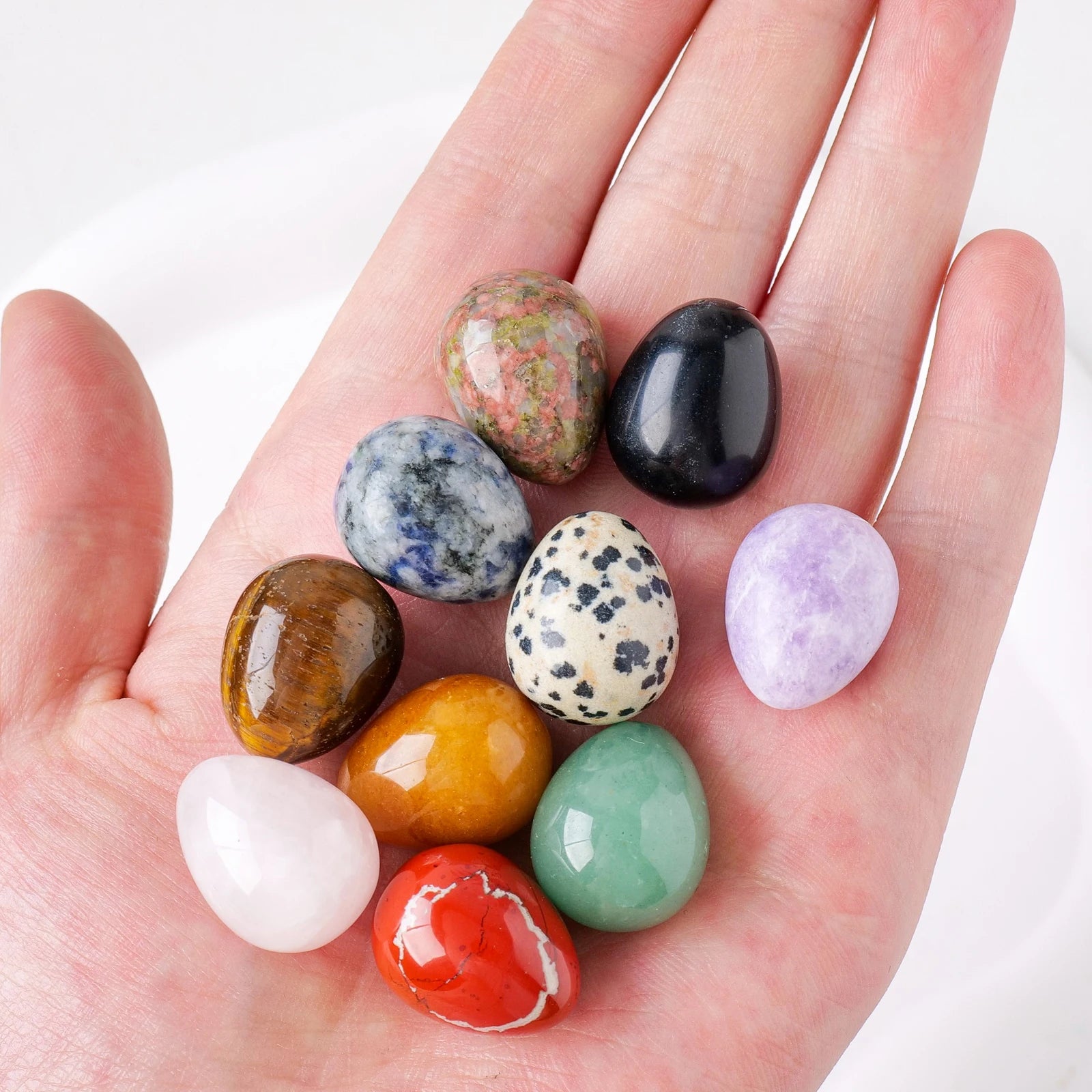 10PCS Natural Crystal Mini Egg Box Crystal Raw Stone Jade Easter Egg Set Christmas Decorative Gift Box