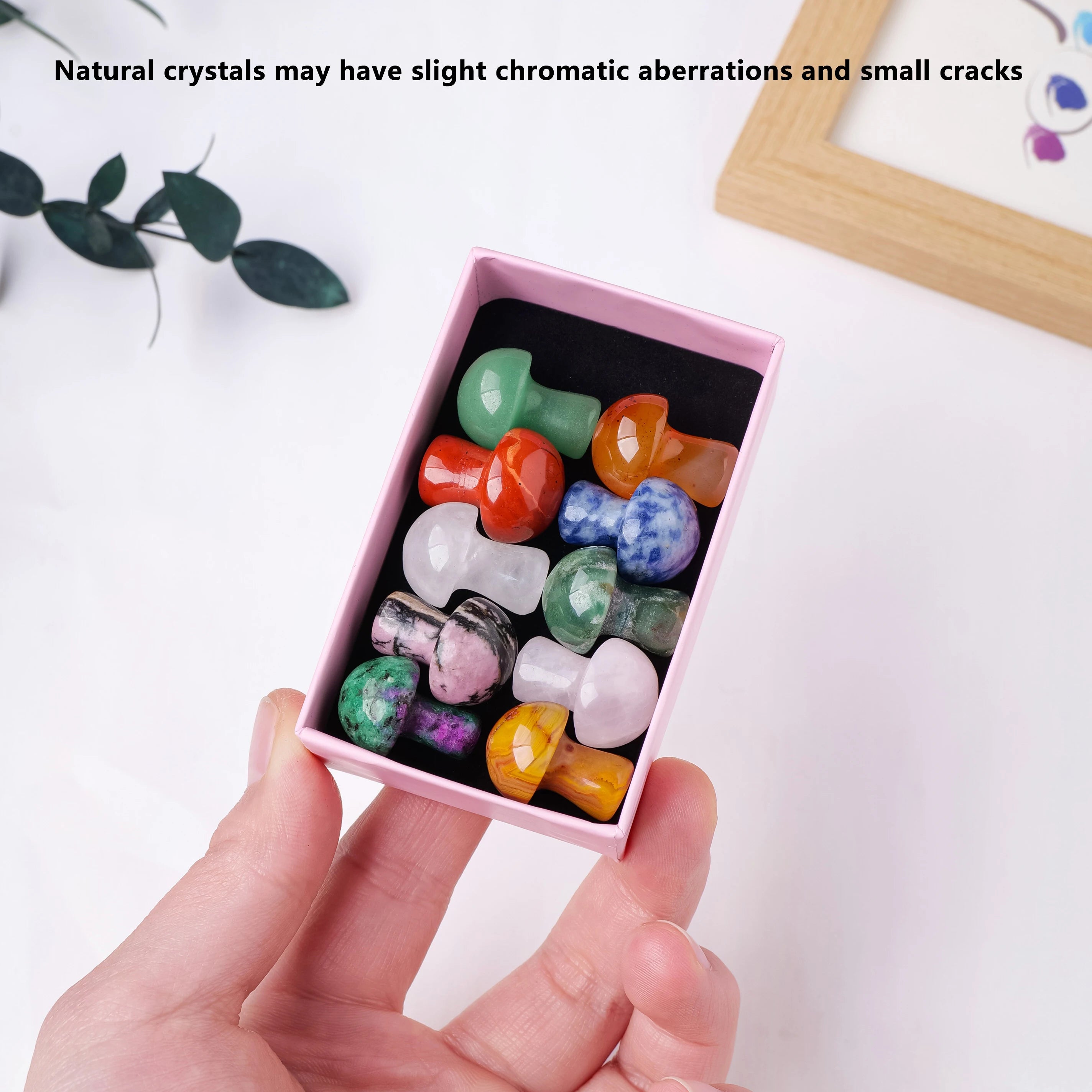 10PCS Natural Crystal Mini mushroom Box Crystal Raw Stone Jade Easter Set Christmas Decorative Gift Box