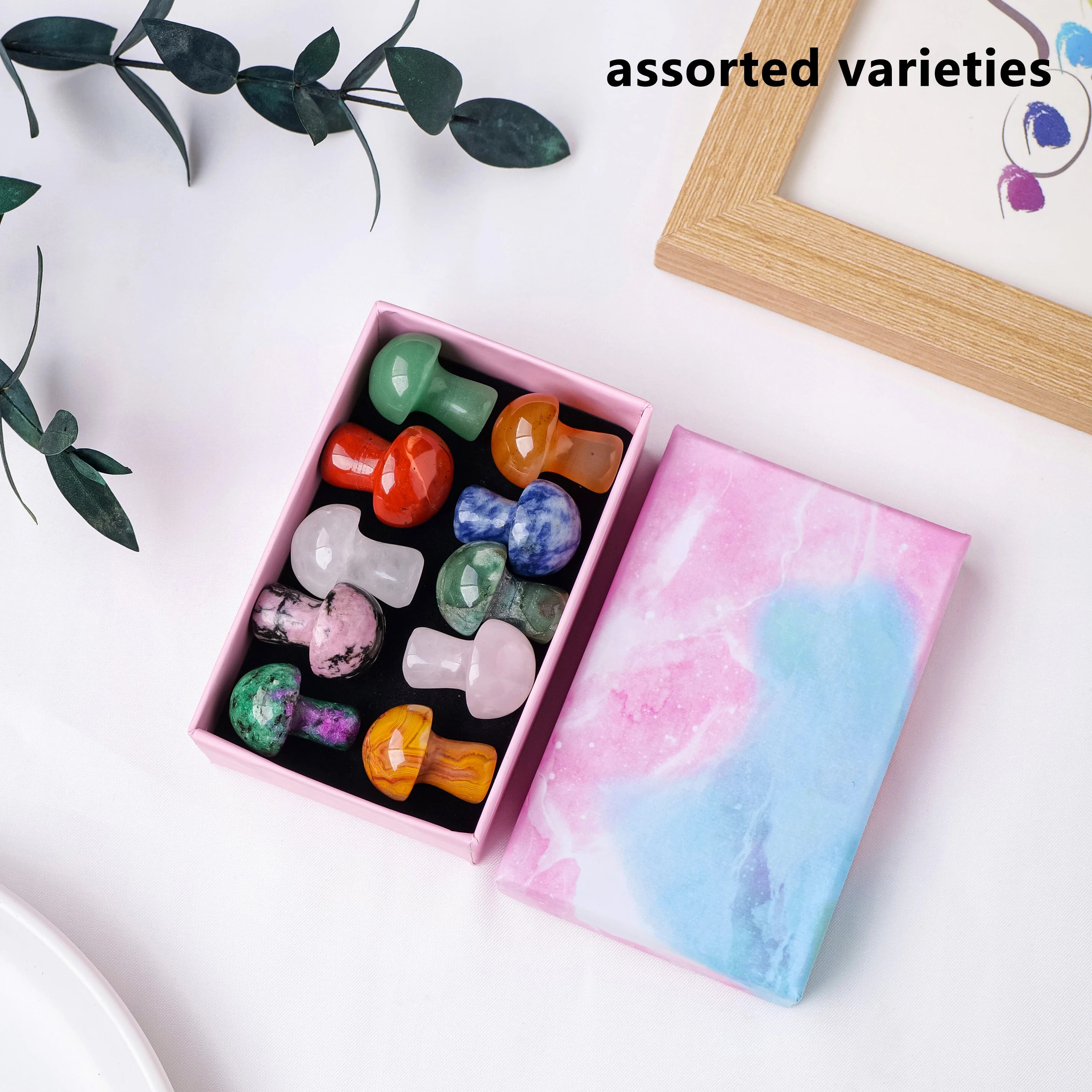 10PCS Natural Crystal Mini mushroom Box Crystal Raw Stone Jade Easter Set Christmas Decorative Gift Box