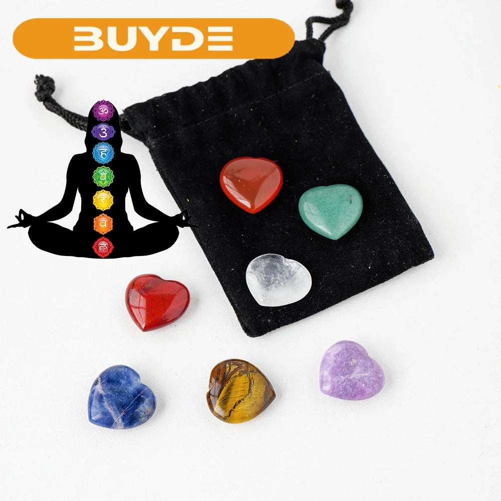 7pcs/bag Natural Healing Crystal Heart Shape Chakras Gemstone Stone Crafts Home Decoration Gifts