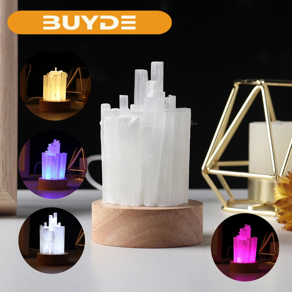 Natural Quartz Gemstones Lamp Selenite Cluster Usb Lamp Healing Crystal Colorful Night Lamp Reiki Home Bedroom Ornament Gift