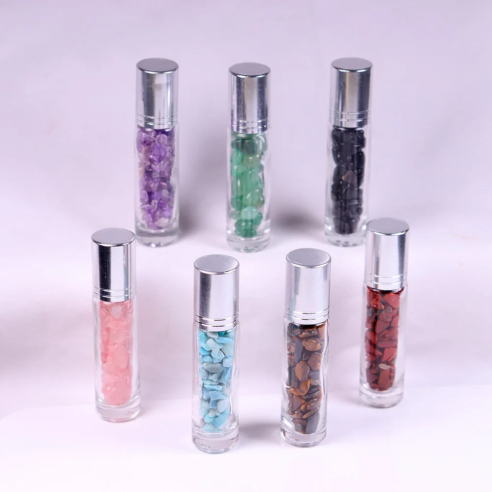 10ml Natural Crystal Gemstone Essential Oil Roller Ball Bottles Transparent Perfumes Oil Liquids Roll On Bottles