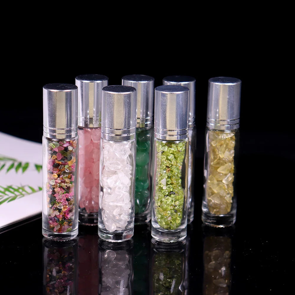 10ml Natural Crystal Gemstone Essential Oil Roller Ball Bottles Transparent Perfumes Oil Liquids Roll On Bottles