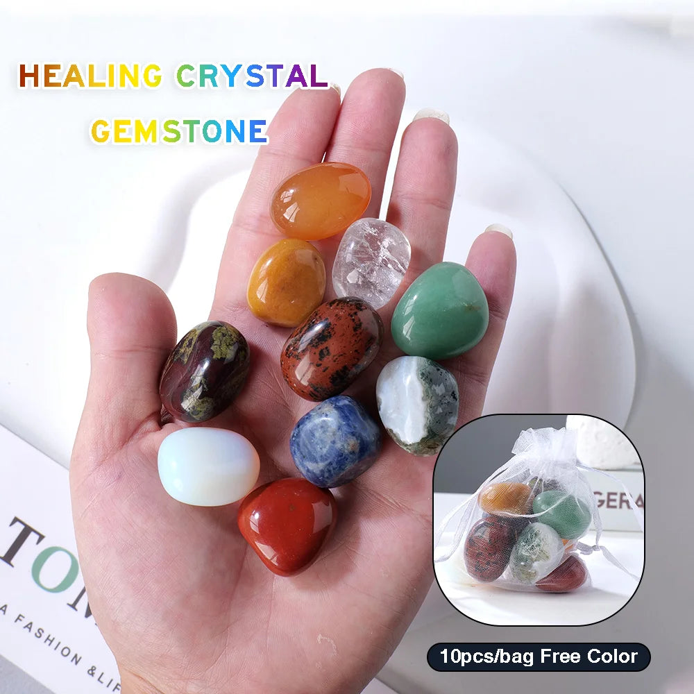 10pcs/bag Free Color Natural Gemstone Crystal Healing Quartz Tumble Stone Specimen Energy Minerals Tank Aquarium Home Decor