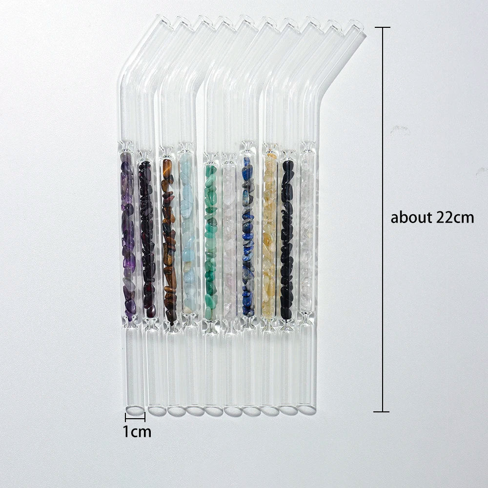 10pcs/set Natural Crystal Gravel Glass Pipette Amethyst Energy Health Drink Straw Decoration of Family Drinking Utensils