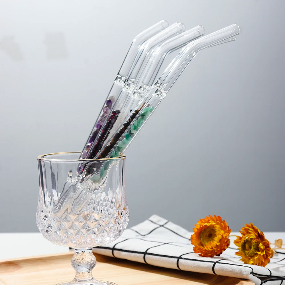 10pcs/set Natural Crystal Gravel Glass Pipette Amethyst Energy Health Drink Straw Decoration of Family Drinking Utensils