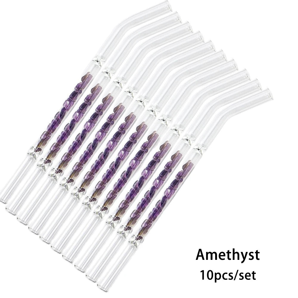 10pcs/set Natural Crystal Gravel Glass Pipette Amethyst Energy Health Drink Straw Decoration of Family Drinking Utensils