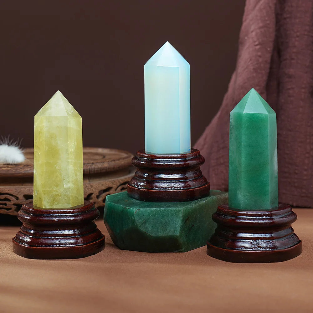 10x3CM Natural Crystal Point Magic Wand Amethyst Rose Quartz Crystal Hexagonal Column Ornaments With Wooden Base