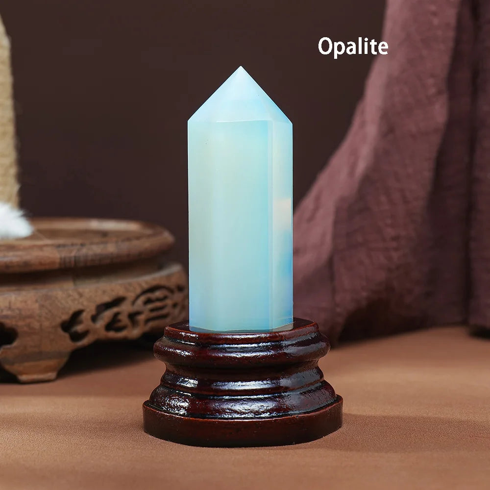 10x3CM Natural Crystal Point Magic Wand Amethyst Rose Quartz Crystal Hexagonal Column Ornaments With Wooden Base