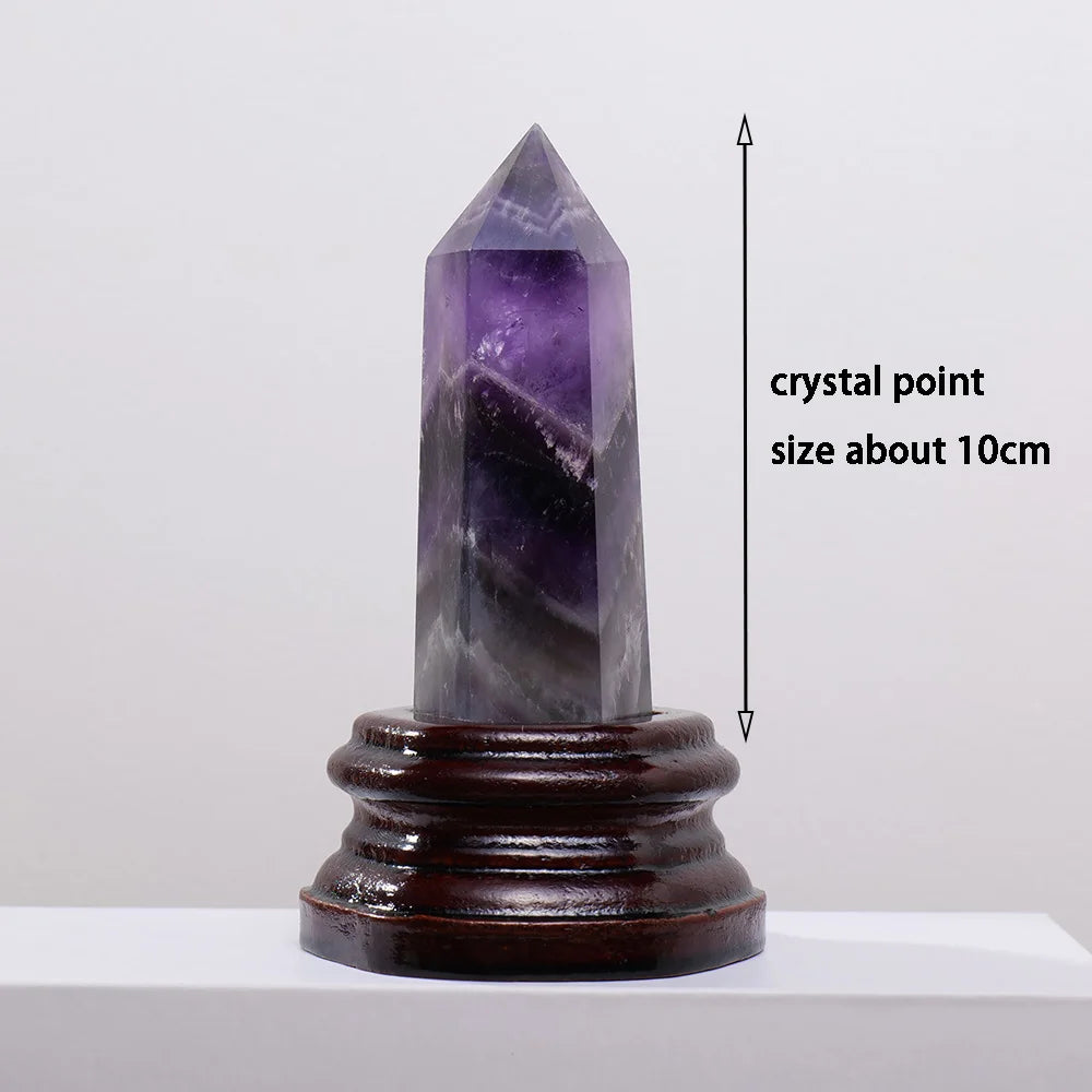 10x3CM Natural Crystal Point Magic Wand Amethyst Rose Quartz Crystal Hexagonal Column Ornaments With Wooden Base