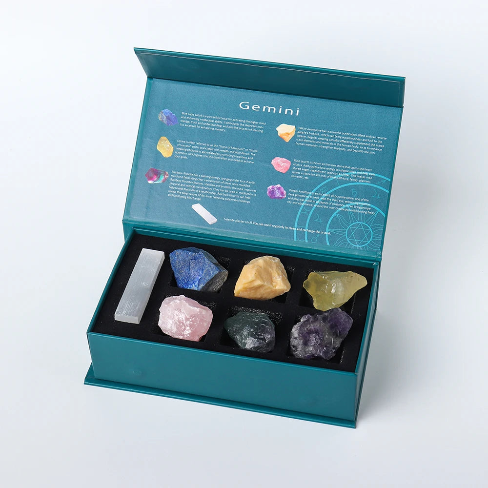 12 Constellation Guardian Gem Gift Box Natural Crystal Raw Stone Energy Amulet Wishing Quartz Constellation Divination