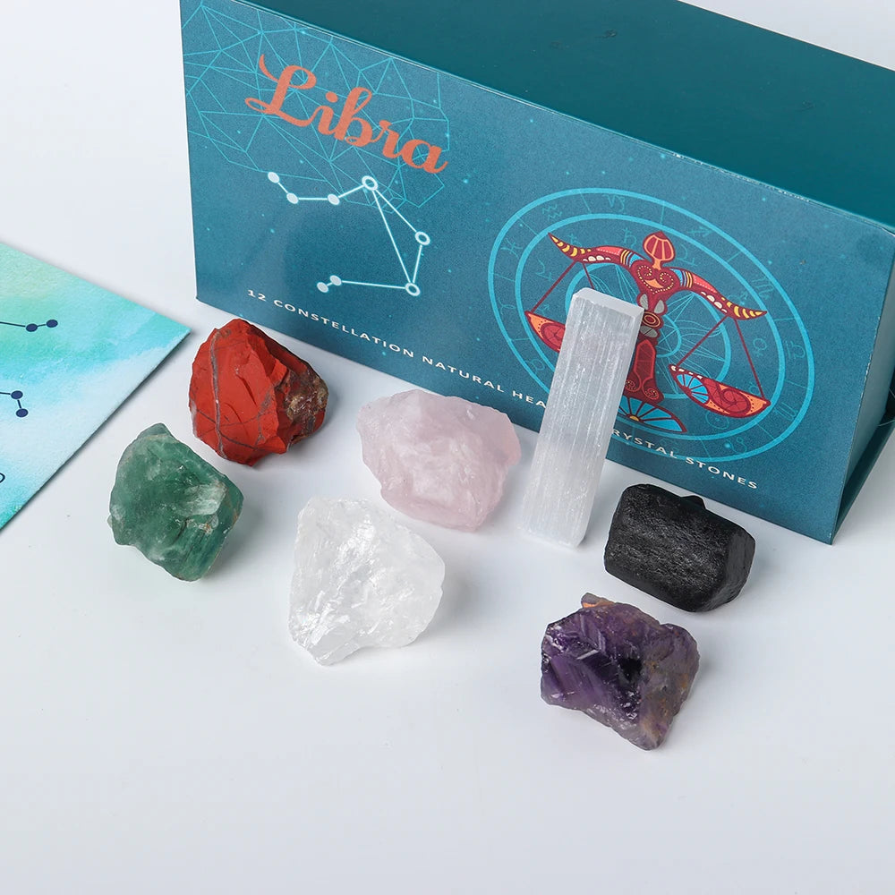 12 Constellation Guardian Gem Gift Box Natural Crystal Raw Stone Energy Amulet Wishing Quartz Constellation Divination