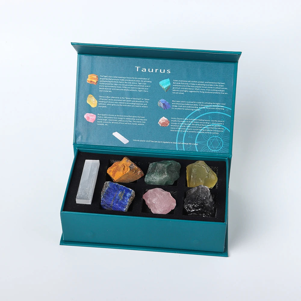 12 Constellation Guardian Gem Gift Box Natural Crystal Raw Stone Energy Amulet Wishing Quartz Constellation Divination