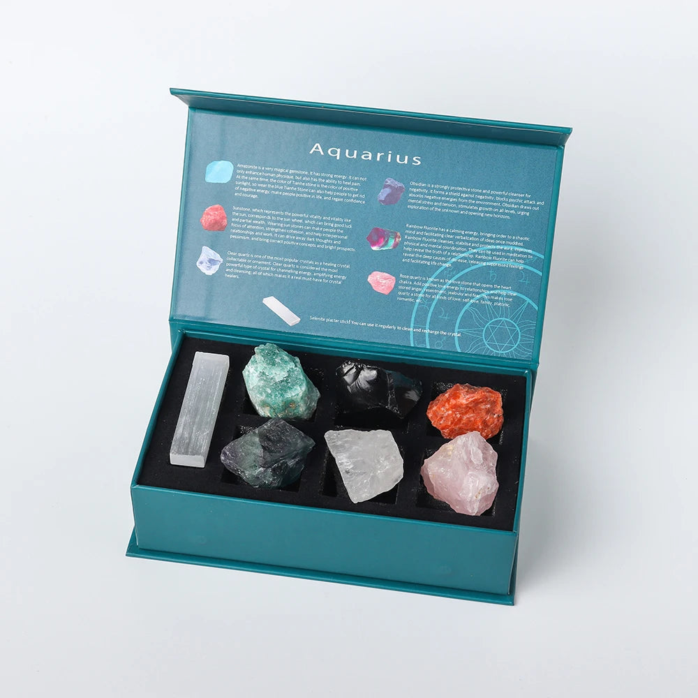 12 Constellation Guardian Gem Gift Box Natural Crystal Raw Stone Energy Amulet Wishing Quartz Constellation Divination