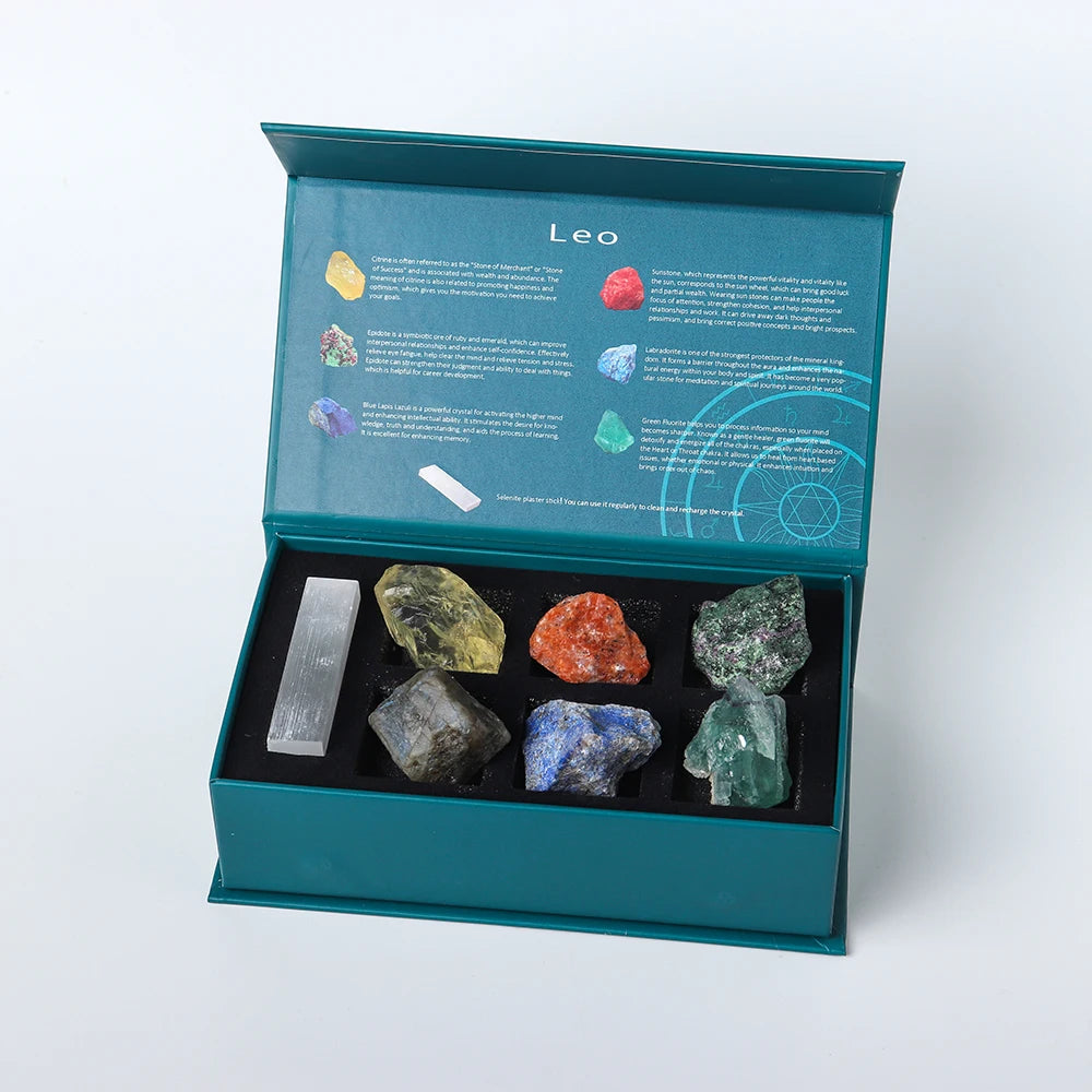 12 Constellation Guardian Gem Gift Box Natural Crystal Raw Stone Energy Amulet Wishing Quartz Constellation Divination