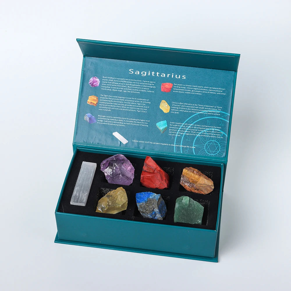 12 Constellation Guardian Gem Gift Box Natural Crystal Raw Stone Energy Amulet Wishing Quartz Constellation Divination