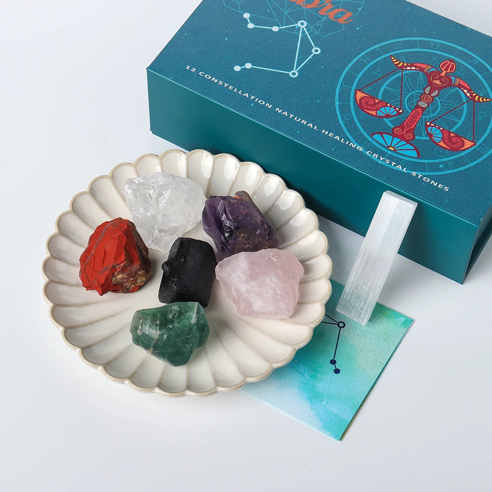 12 Constellation Guardian Gem Gift Box Natural Crystal Raw Stone Energy Amulet Wishing Quartz Constellation Divination