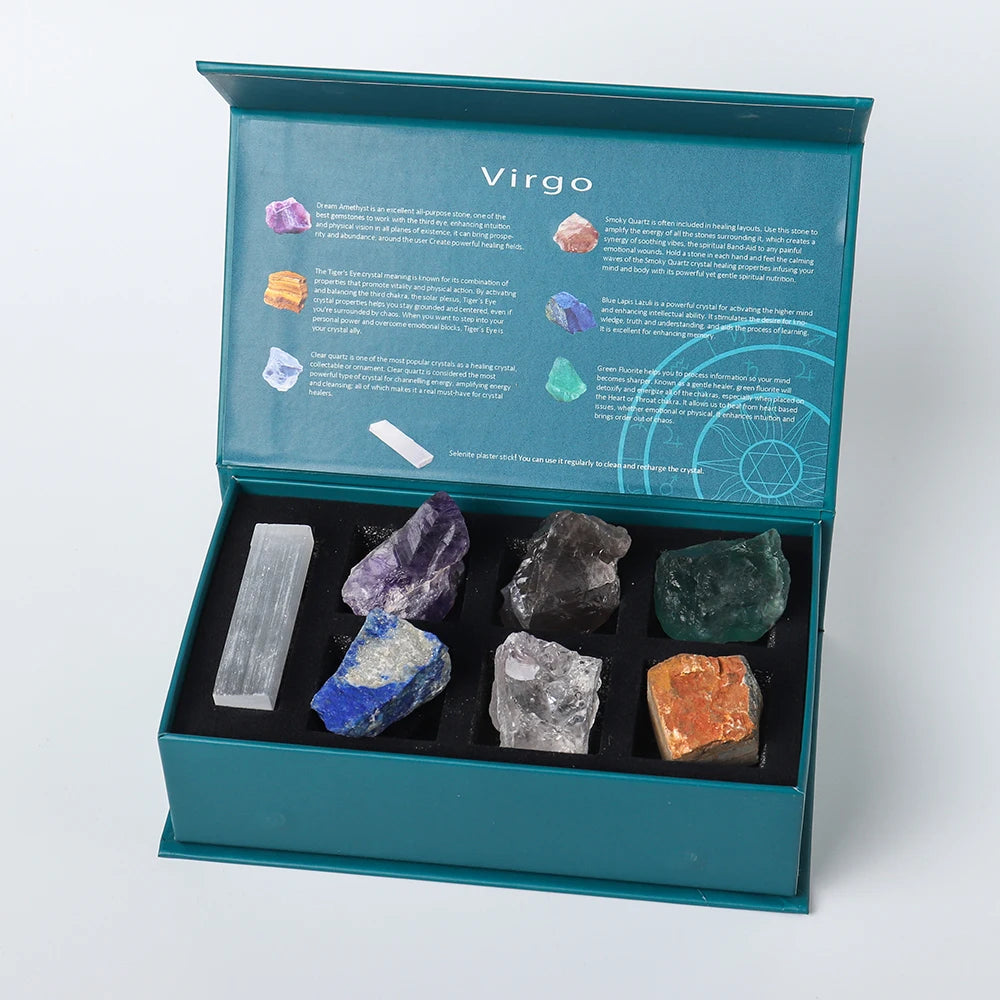 12 Constellation Guardian Gem Gift Box Natural Crystal Raw Stone Energy Amulet Wishing Quartz Constellation Divination