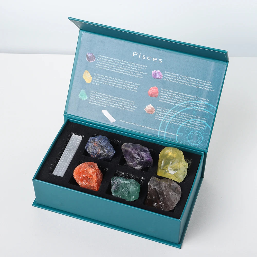 12 Constellation Guardian Gem Gift Box Natural Crystal Raw Stone Energy Amulet Wishing Quartz Constellation Divination