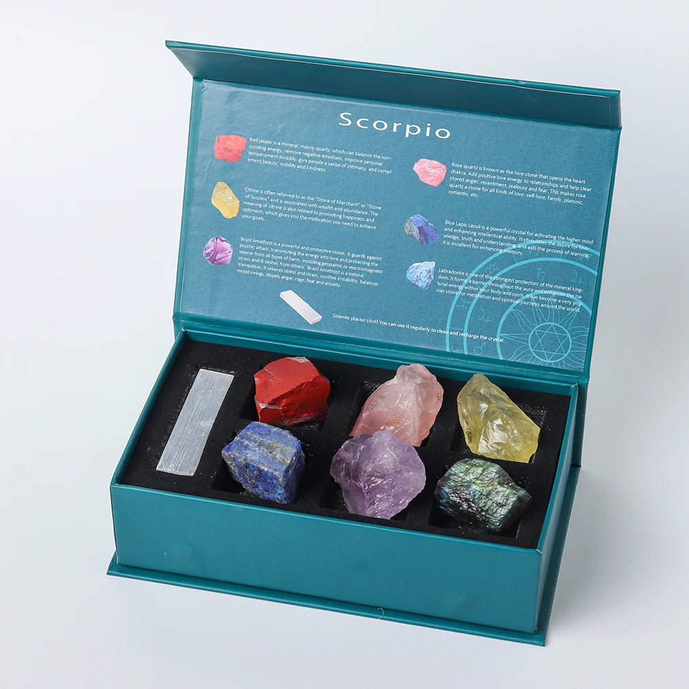 12 Constellation Guardian Gem Gift Box Natural Crystal Raw Stone Energy Amulet Wishing Quartz Constellation Divination