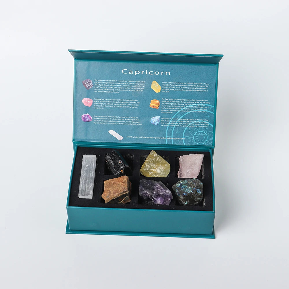 12 Constellation Guardian Gem Gift Box Natural Crystal Raw Stone Energy Amulet Wishing Quartz Constellation Divination