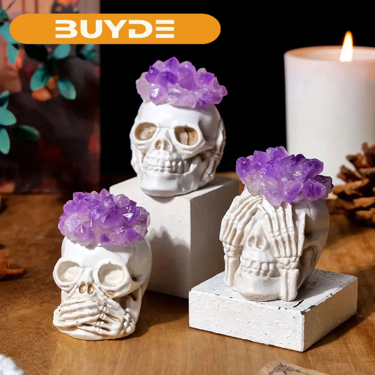 1PC Natural Crystals Healing Stones Amethyst Tooth Flower Skull Hand Crystal Feng Shui Ornament Home Decoration  Halloween Gift