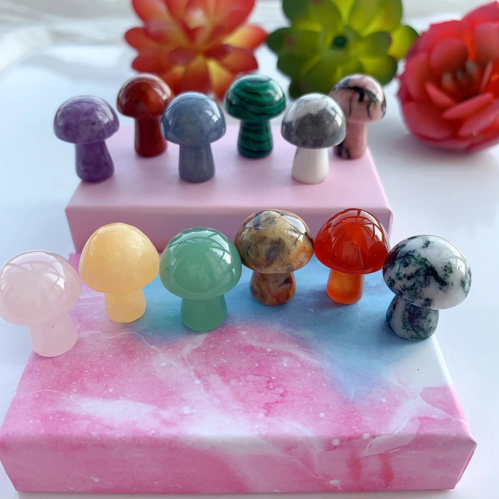 12PC Natural Crystal Mini Mushroom Gift Box Energy Quartz Gem Decorative Mineral Collection Gift