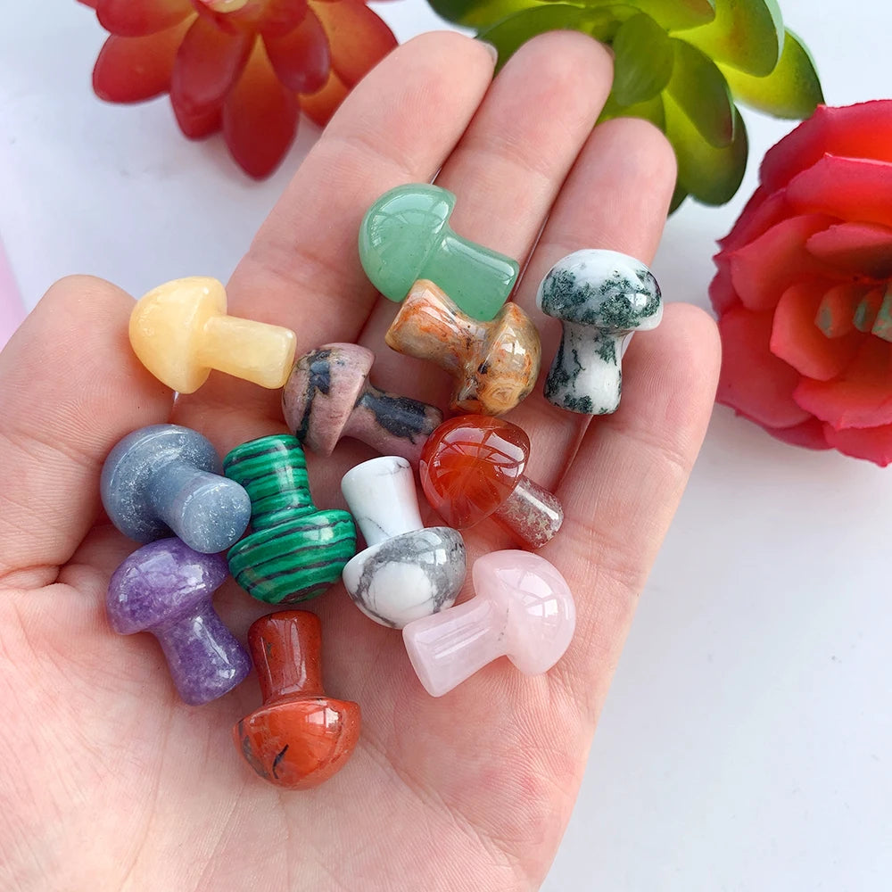 12PC Natural Crystal Mini Mushroom Gift Box Energy Quartz Gem Decorative Mineral Collection Gift