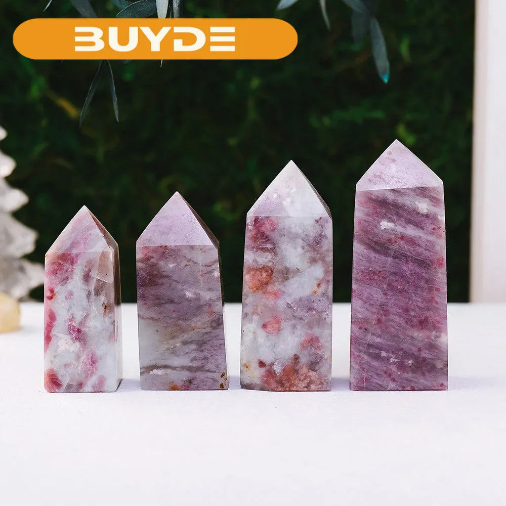 1PC Natural Crystal Healing Tetrahedron Wands Single Point  Plum Blossom Tourmaline Crystal Tower Reiki Chakra Energy Stones