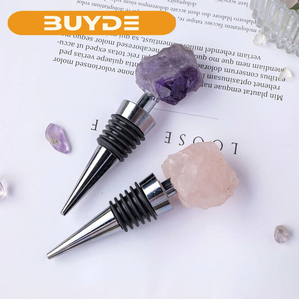 1pc Natural amethyst Rose Quartz Raw Stone Red Wine Stopper Handmade Champagne Bottle Stopper Original Stone Gift