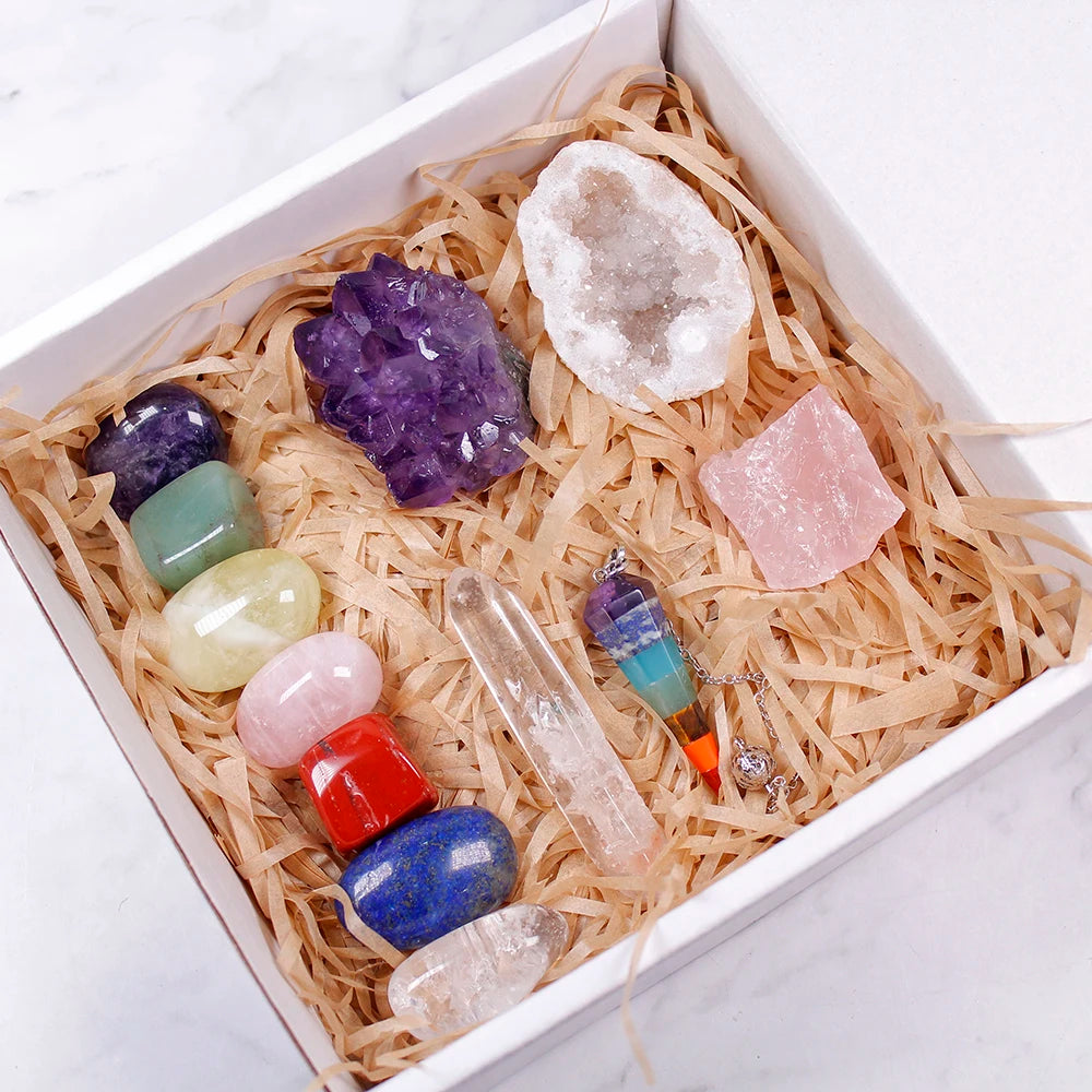 12pcs Natural Crystal Healing Stones Gemstones seven Chakra Stones Amethyst Cluster Quartz Crystal Mineral Specimen for gifts