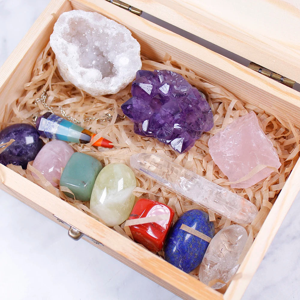 12pcs Natural Crystal Healing Stones Gemstones seven Chakra Stones Amethyst Cluster Quartz Crystal Mineral Specimen for gifts