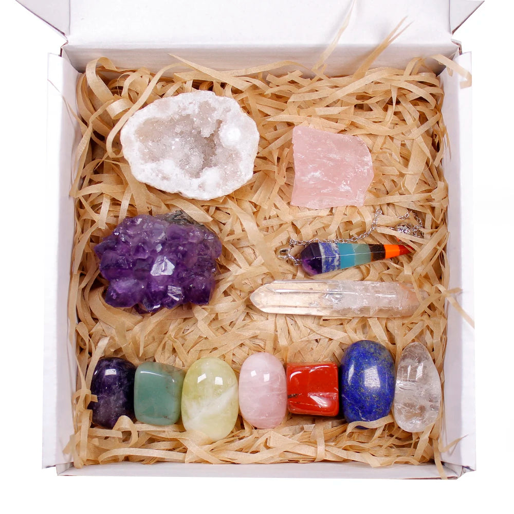 12pcs Natural Crystal Healing Stones Gemstones seven Chakra Stones Amethyst Cluster Quartz Crystal Mineral Specimen for gifts