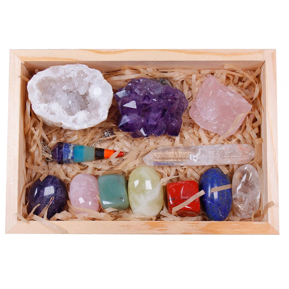 12pcs Natural Crystal Healing Stones Gemstones seven Chakra Stones Amethyst Cluster Quartz Crystal Mineral Specimen for gifts