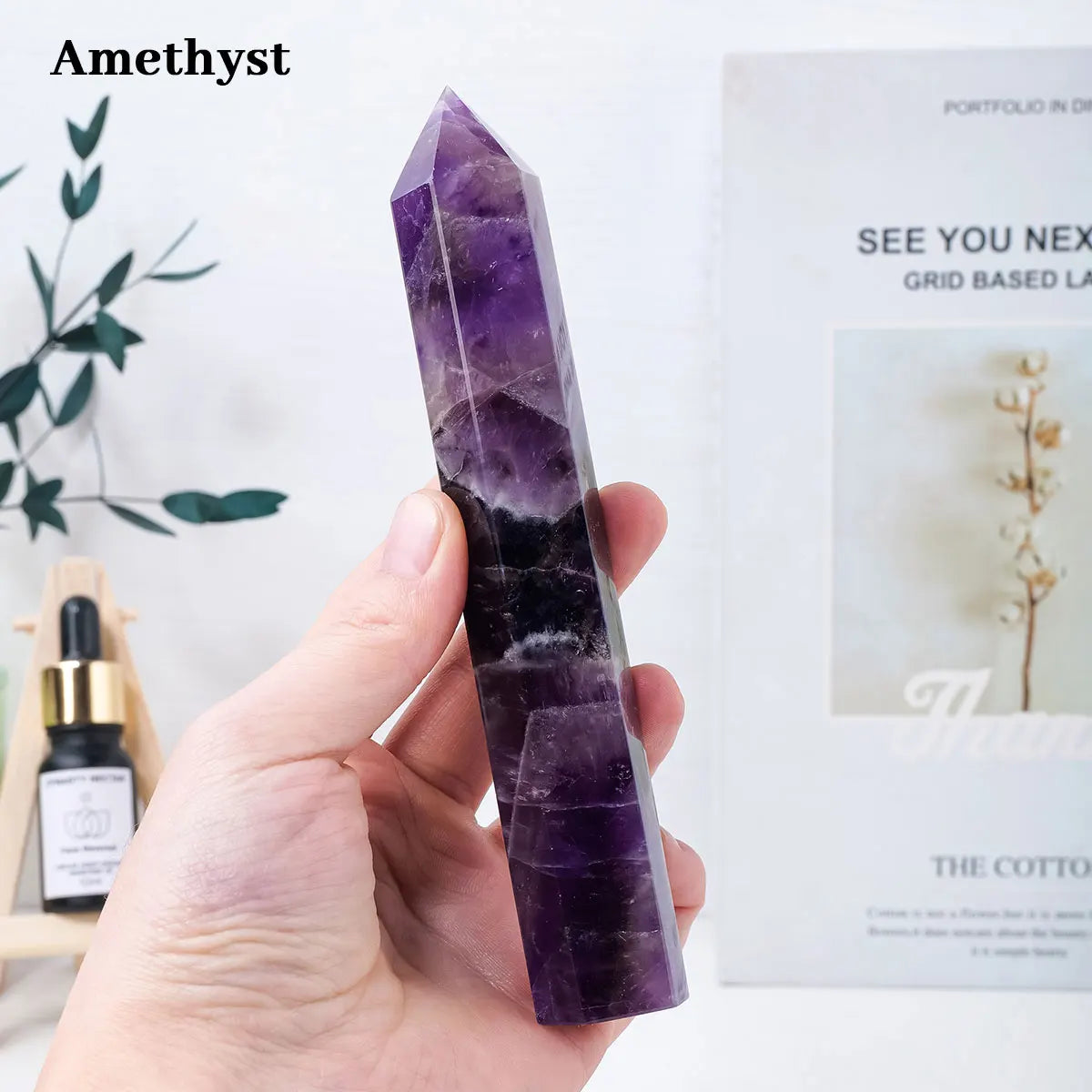 15-17cm 1pc Natural Crystal Stone Large Healing Crystal Wand Rose Quartz Point Amethyst Obelisk Tower Decor