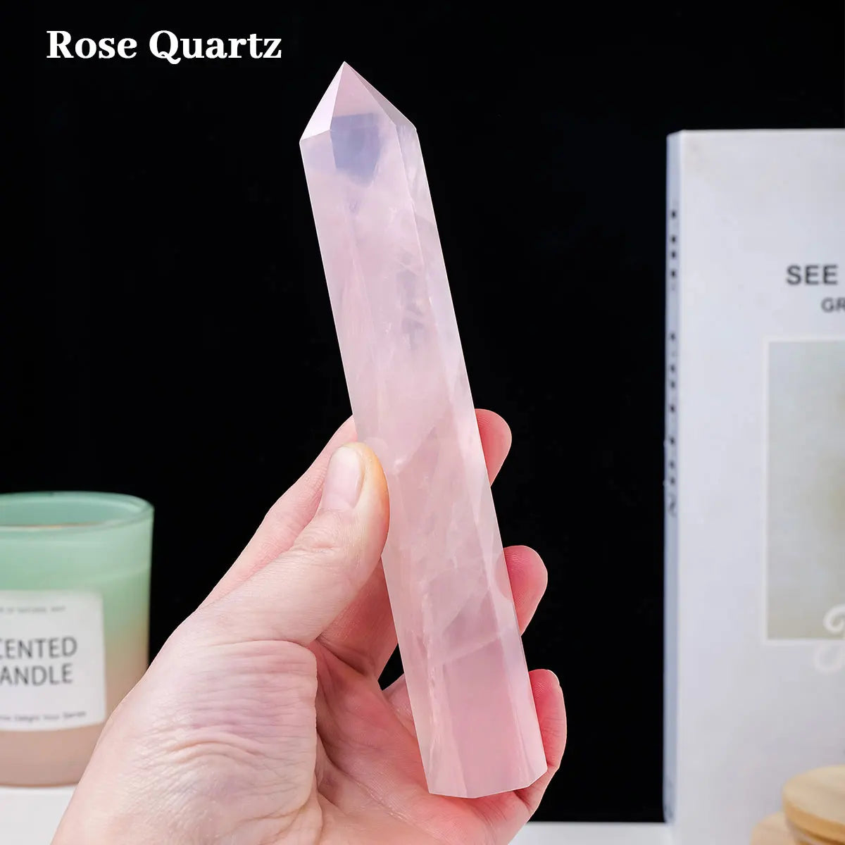 15-17cm 1pc Natural Crystal Stone Large Healing Crystal Wand Rose Quartz Point Amethyst Obelisk Tower Decor