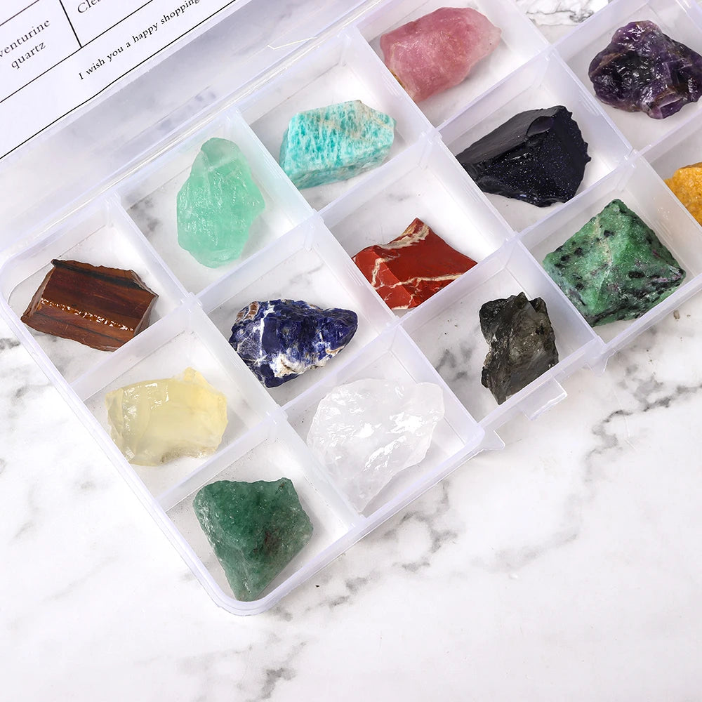 15 kinds of Natural Crystal Stone Raw Mineral Specimens Irregular Rock Crystal Collection Research and Teaching Home Decor