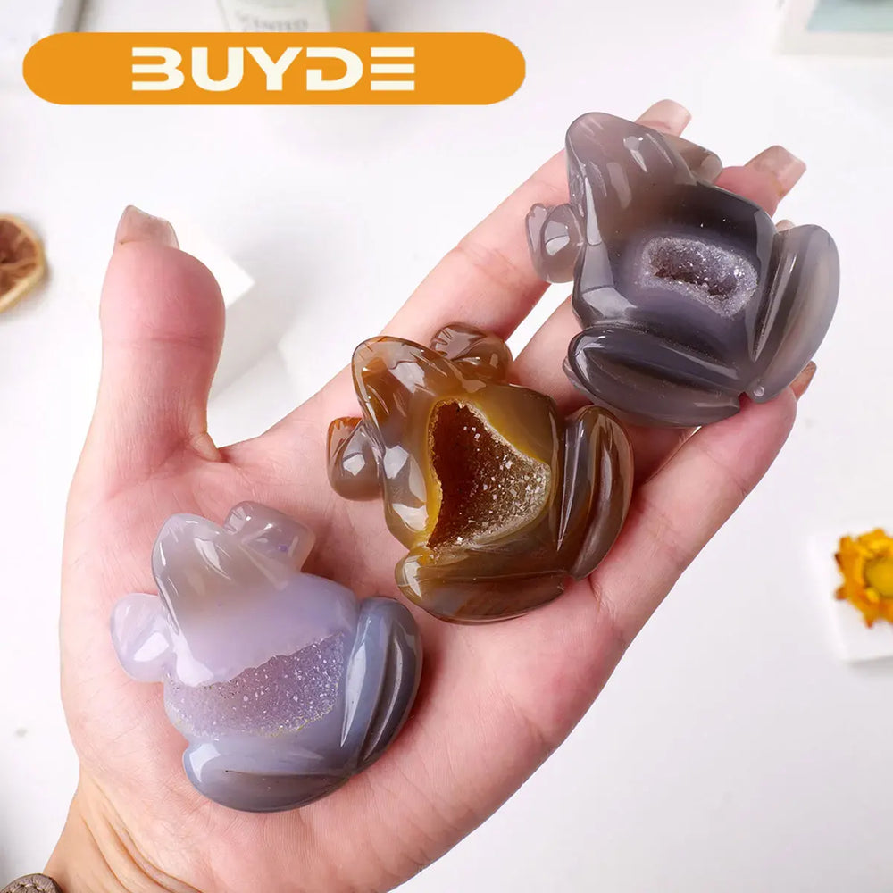 1PC Natural Crystal Agate Frog Hand Engraving Display Healing Crystals Home Decoration Gift